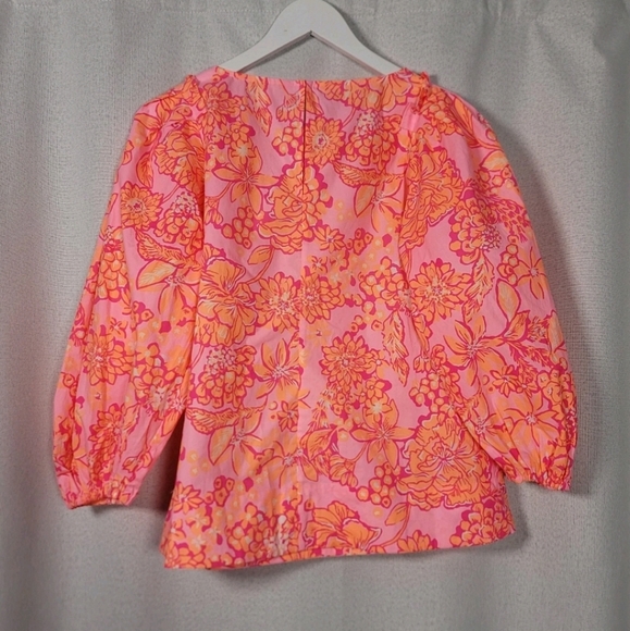 Lilly Pulitzer Barbara Top Pink Orange Tropical Resortwear Shirt Women's Size S - Picture 3 of 6